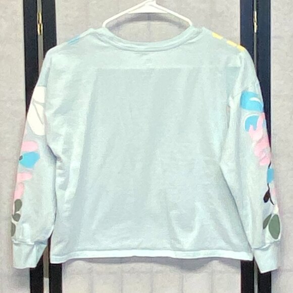 Adidas Girls M Flower Power Blue Long Sleeve Tee Shirt Floral Hearts Graphic Top - Picture 2 of 12